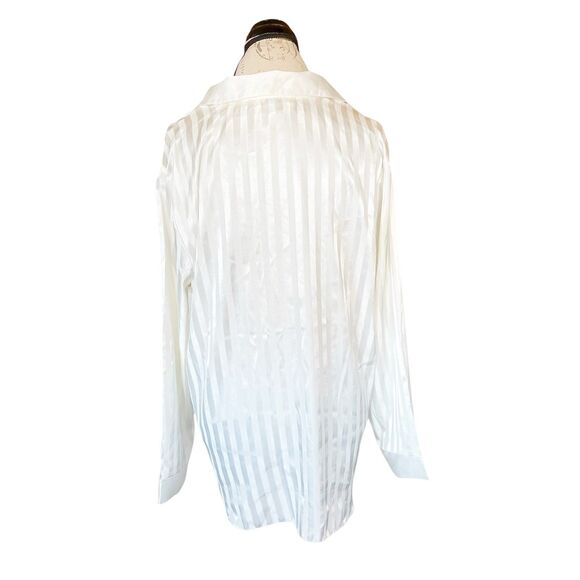 Vintage 80's Dentelle Women's Button Down Pajama Top Small Satin Striped Cream - Picture 4 of 10